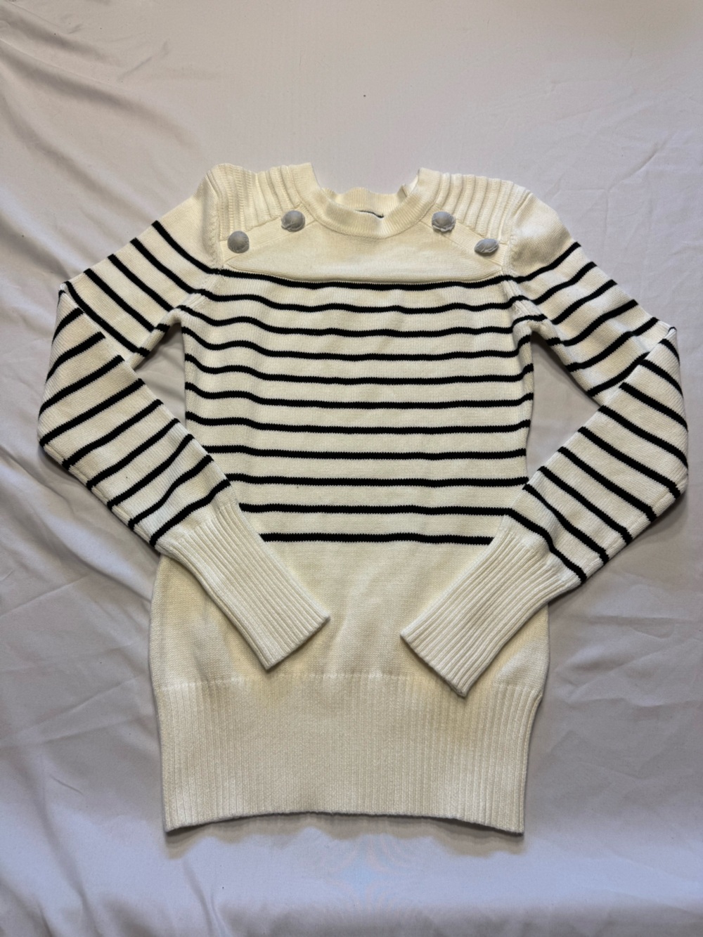 PattyBoutik Cream and Black Striped Turtleneck Sweater